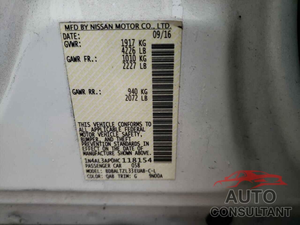 NISSAN ALTIMA 2017 - 1N4AL3AP0HC118154