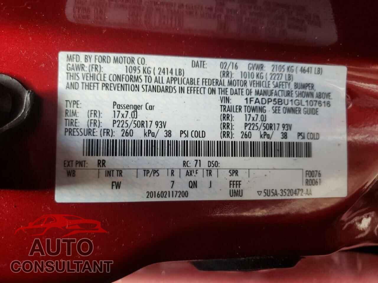 FORD CMAX 2016 - 1FADP5BU1GL107616
