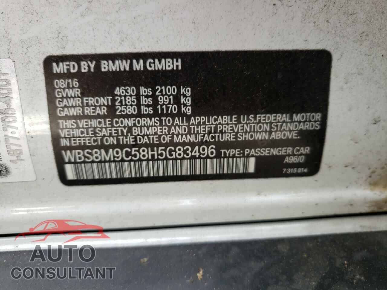 BMW M3 2017 - WBS8M9C58H5G83496