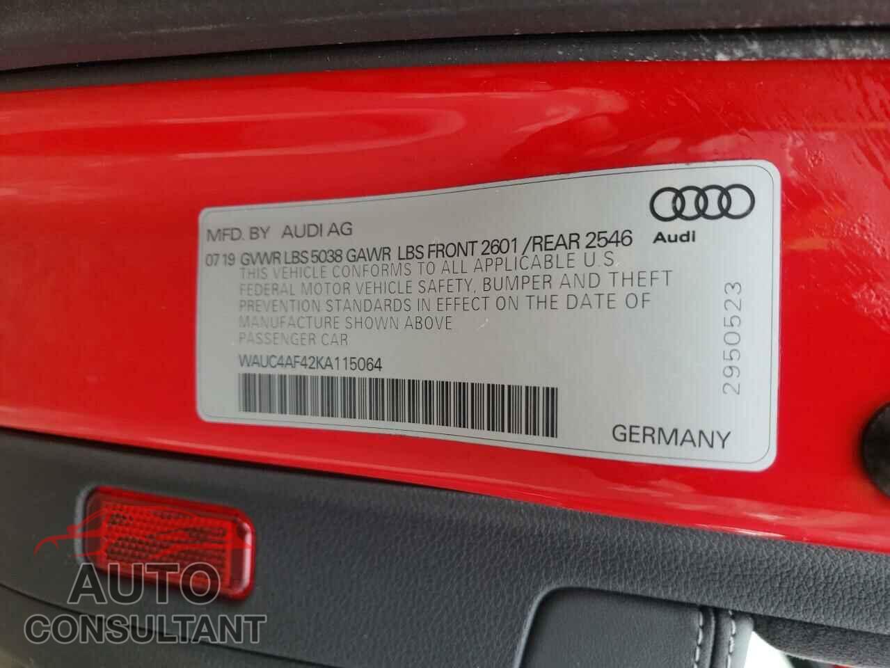 AUDI S4/RS4 2019 - WAUC4AF42KA115064
