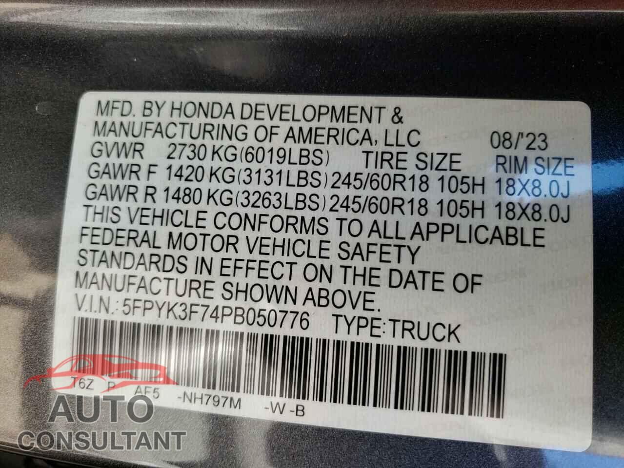 HONDA RIDGELINE 2023 - 5FPYK3F74PB050776