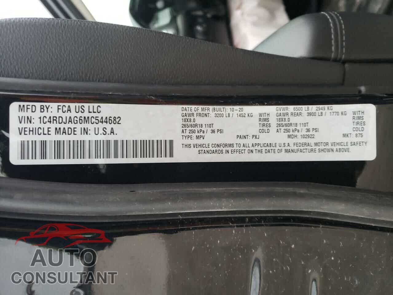DODGE DURANGO 2021 - 1C4RDJAG6MC544682