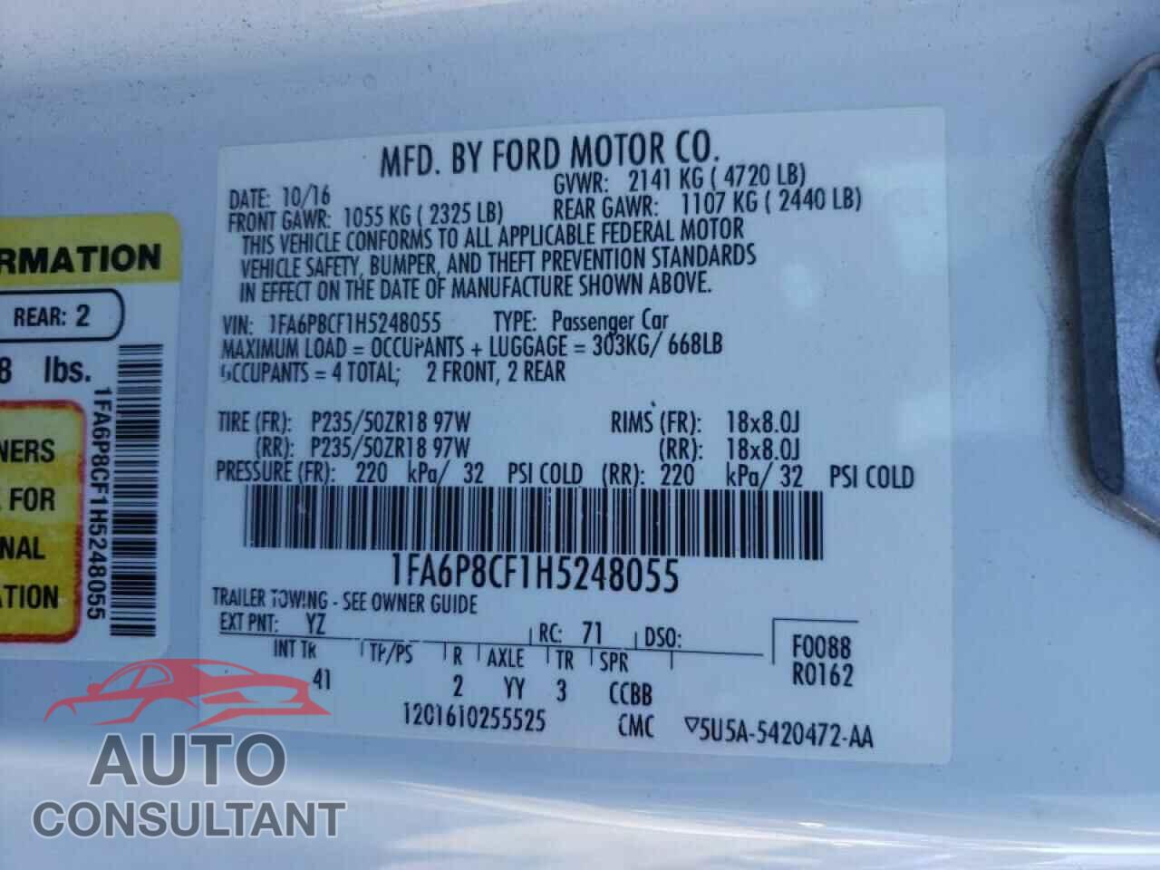 FORD MUSTANG 2017 - 1FA6P8CF1H5248055