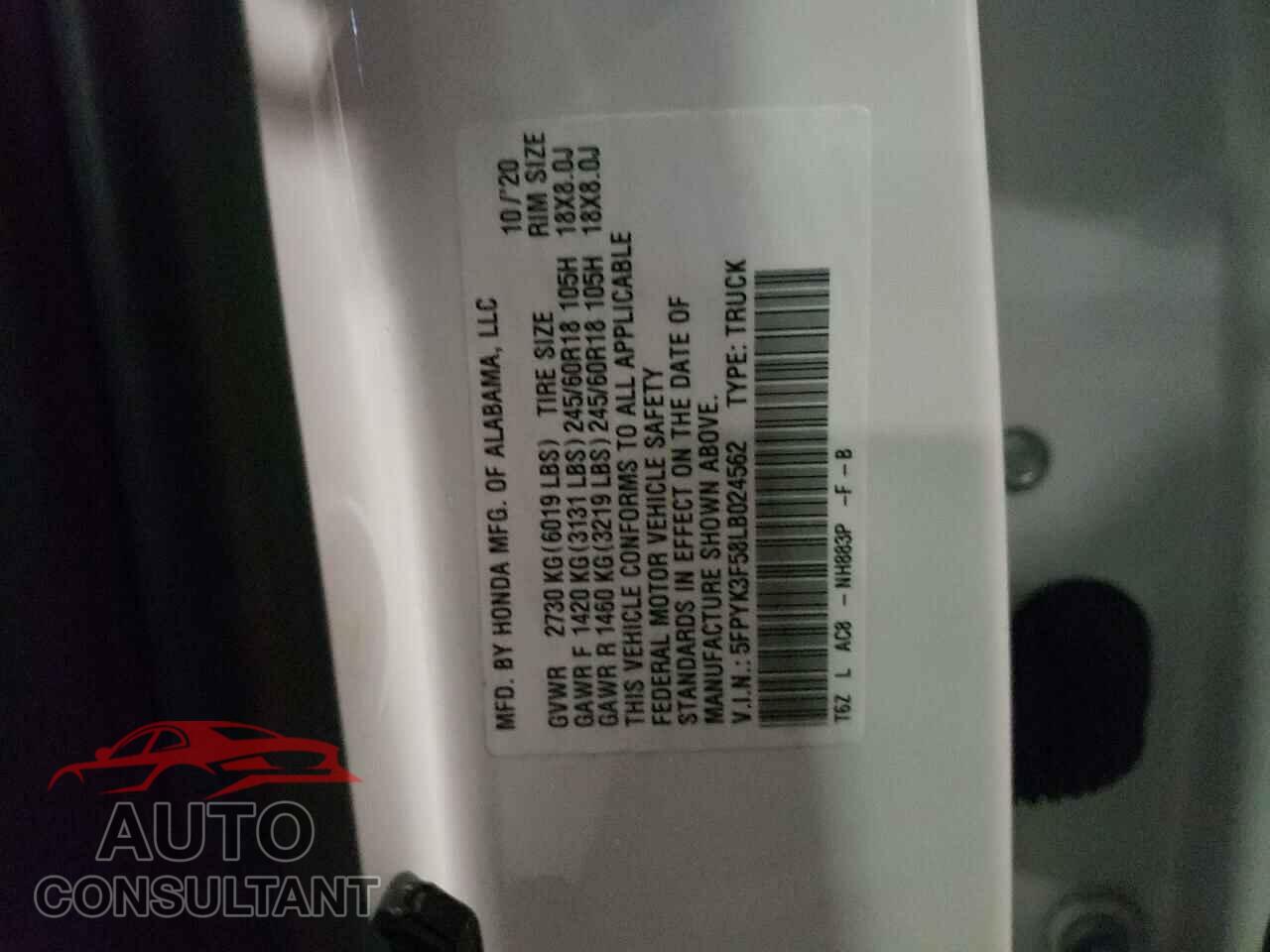 HONDA RIDGELINE 2020 - 5FPYK3F58LB024562
