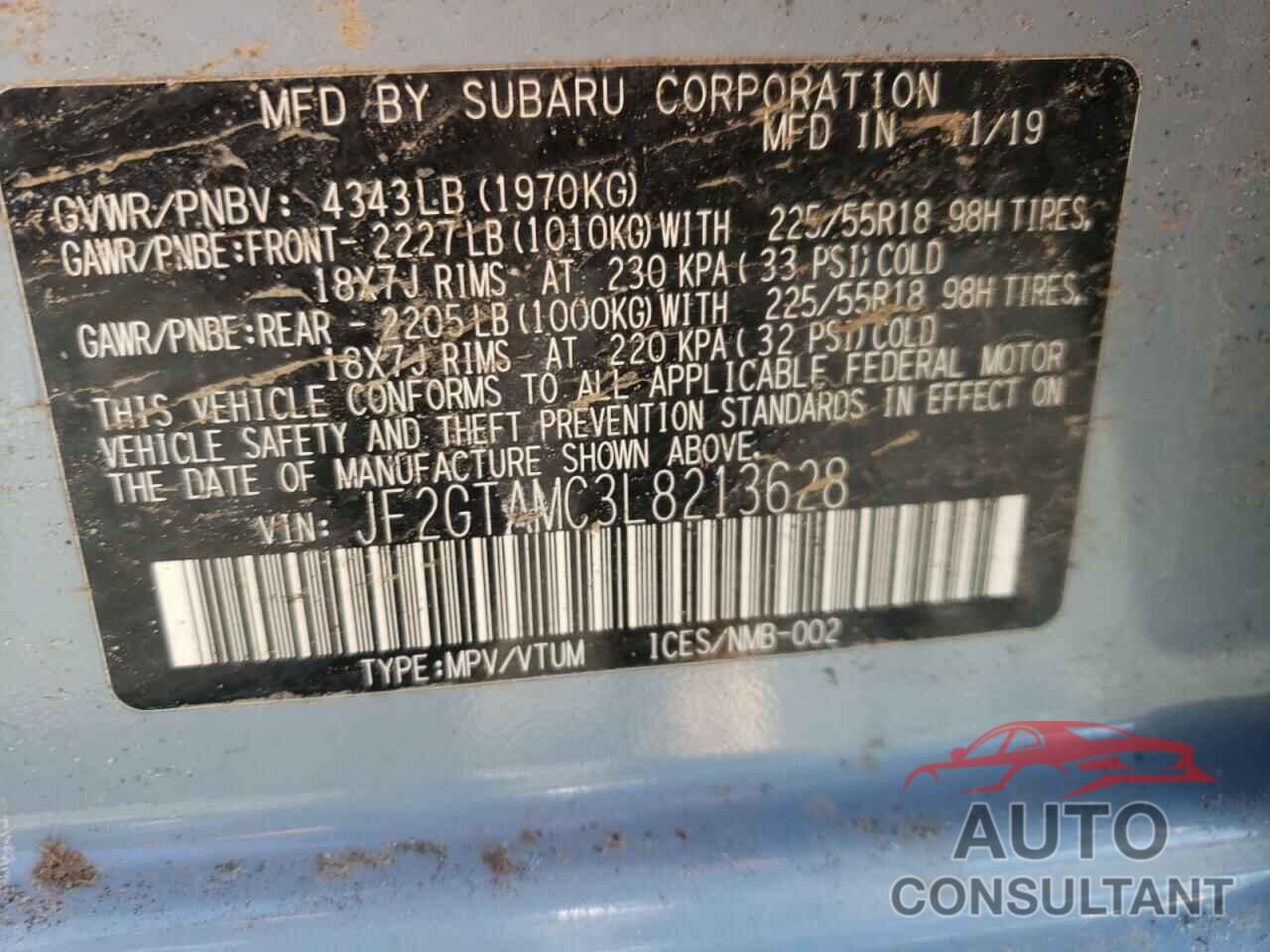 SUBARU CROSSTREK 2020 - JF2GTAMC3L8213628