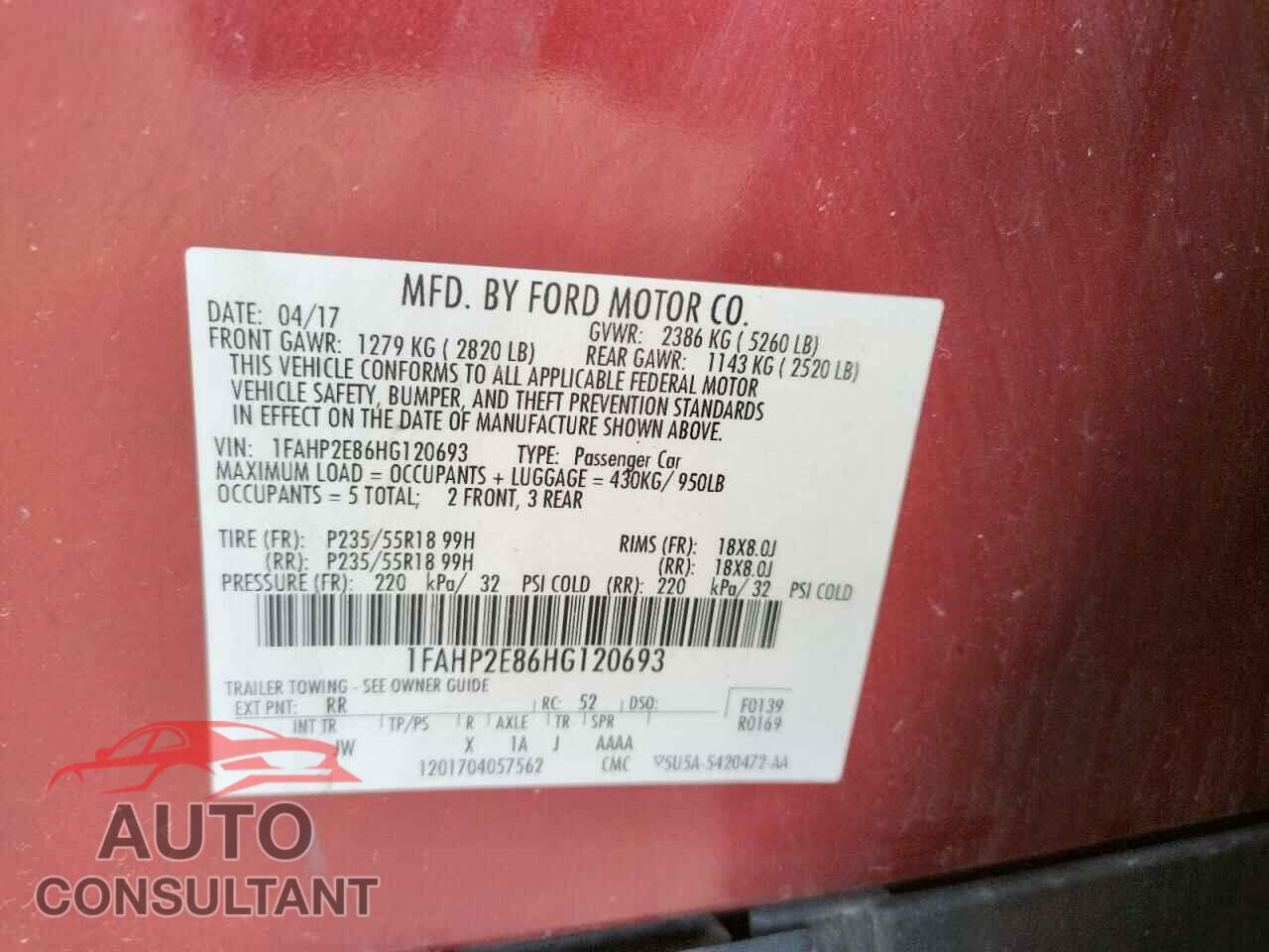 FORD TAURUS 2017 - 1FAHP2E86HG120693