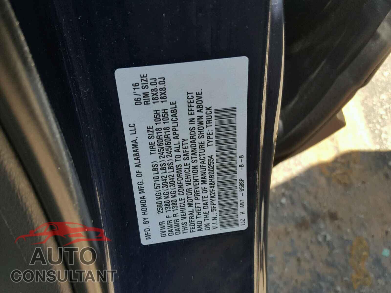 HONDA RIDGELINE 2017 - 5FPYK2F48HB002554