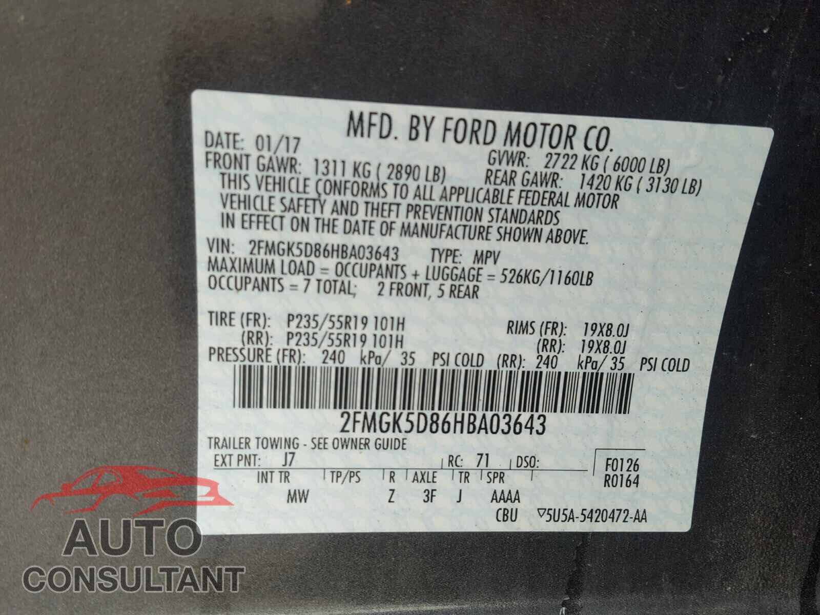 FORD FLEX LIMIT 2017 - 2FMGK5D86HBA03643