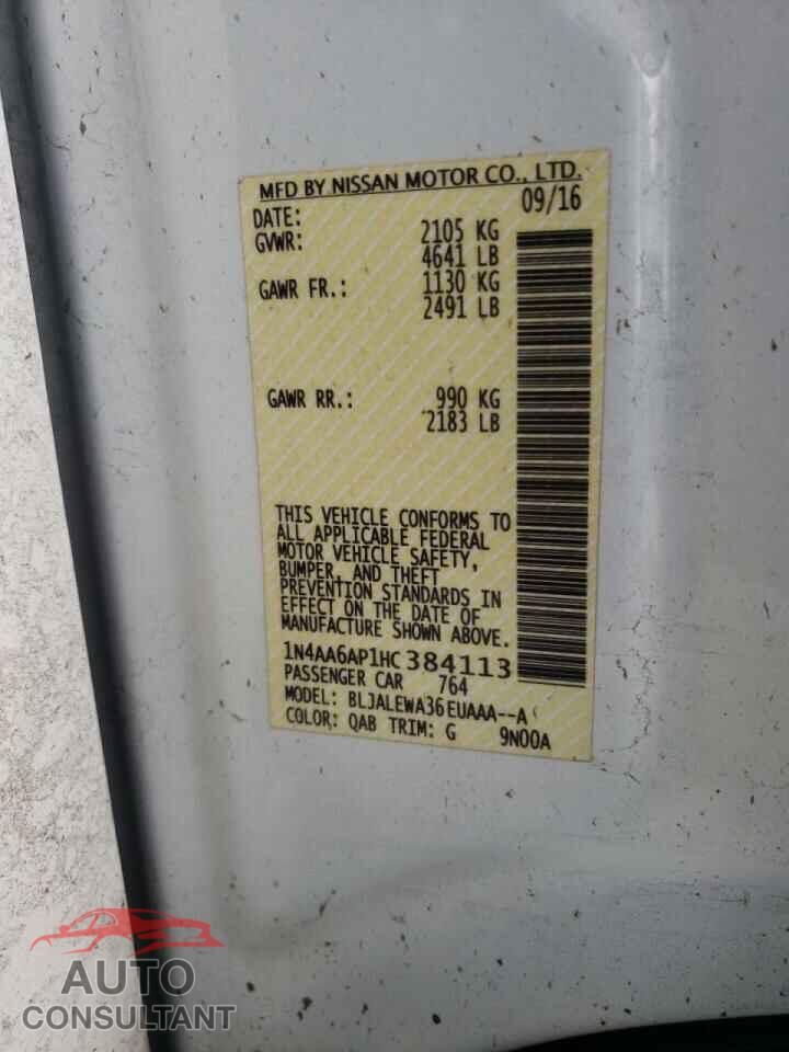 NISSAN MAXIMA 2017 - 1N4AA6AP1HC384113