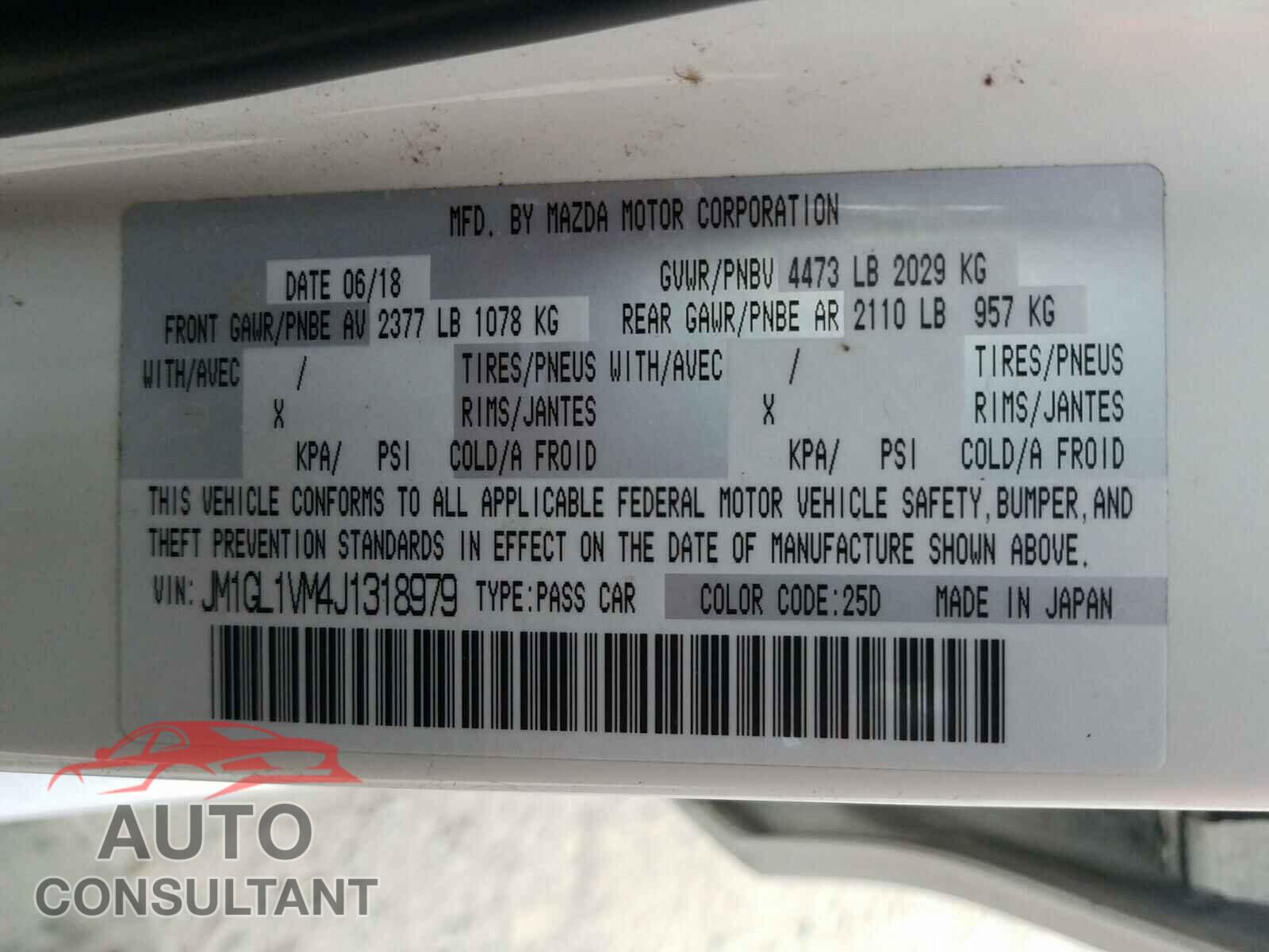 MAZDA 6 2018 - JM1GL1VM4J1318979