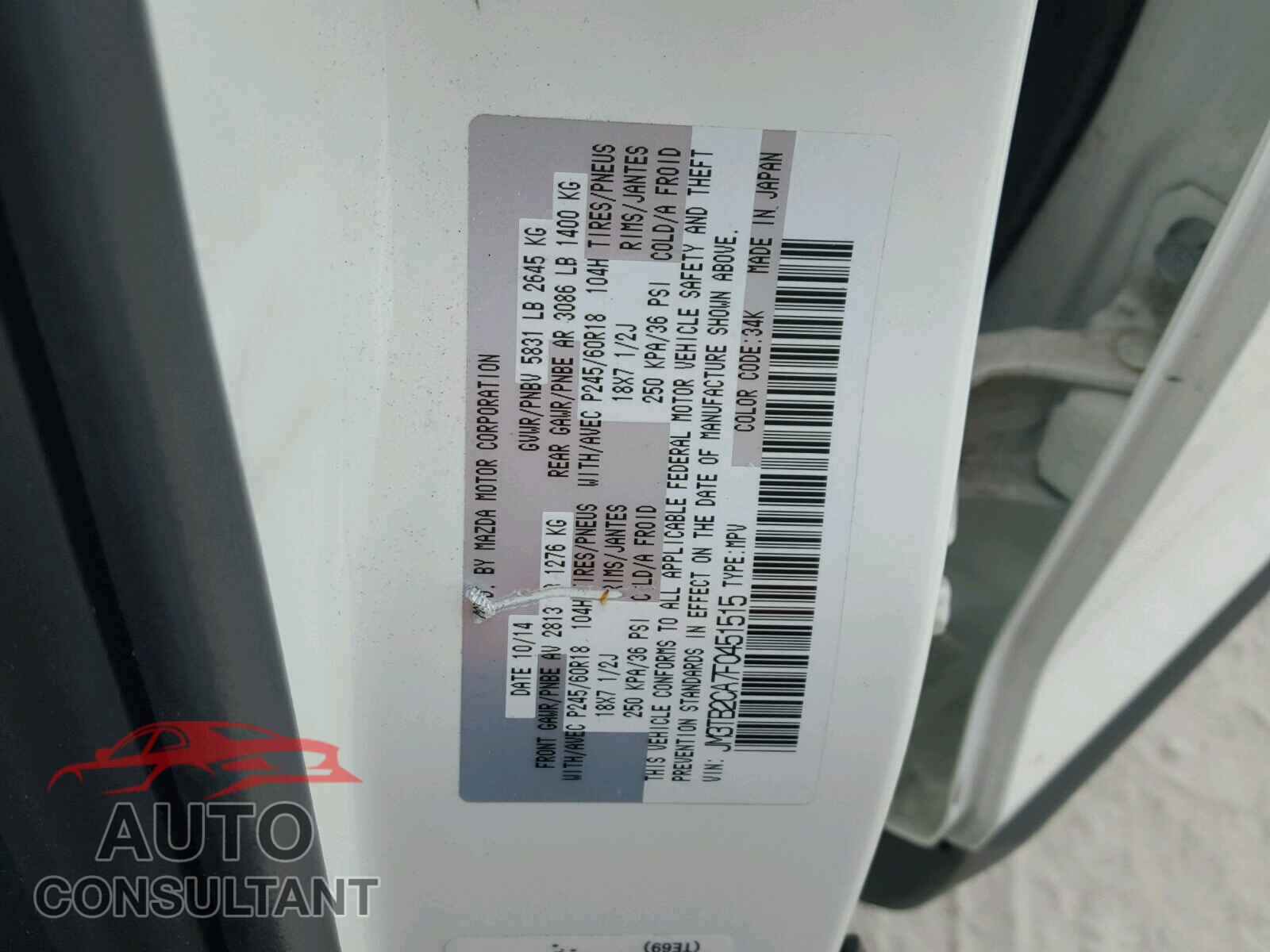 MAZDA CX-9 2015 - JM3TB2CA7F0451515