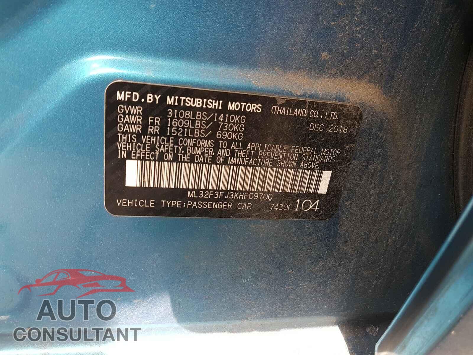 MITSUBISHI MIRAGE 2019 - ML32F3FJ3KHF09700