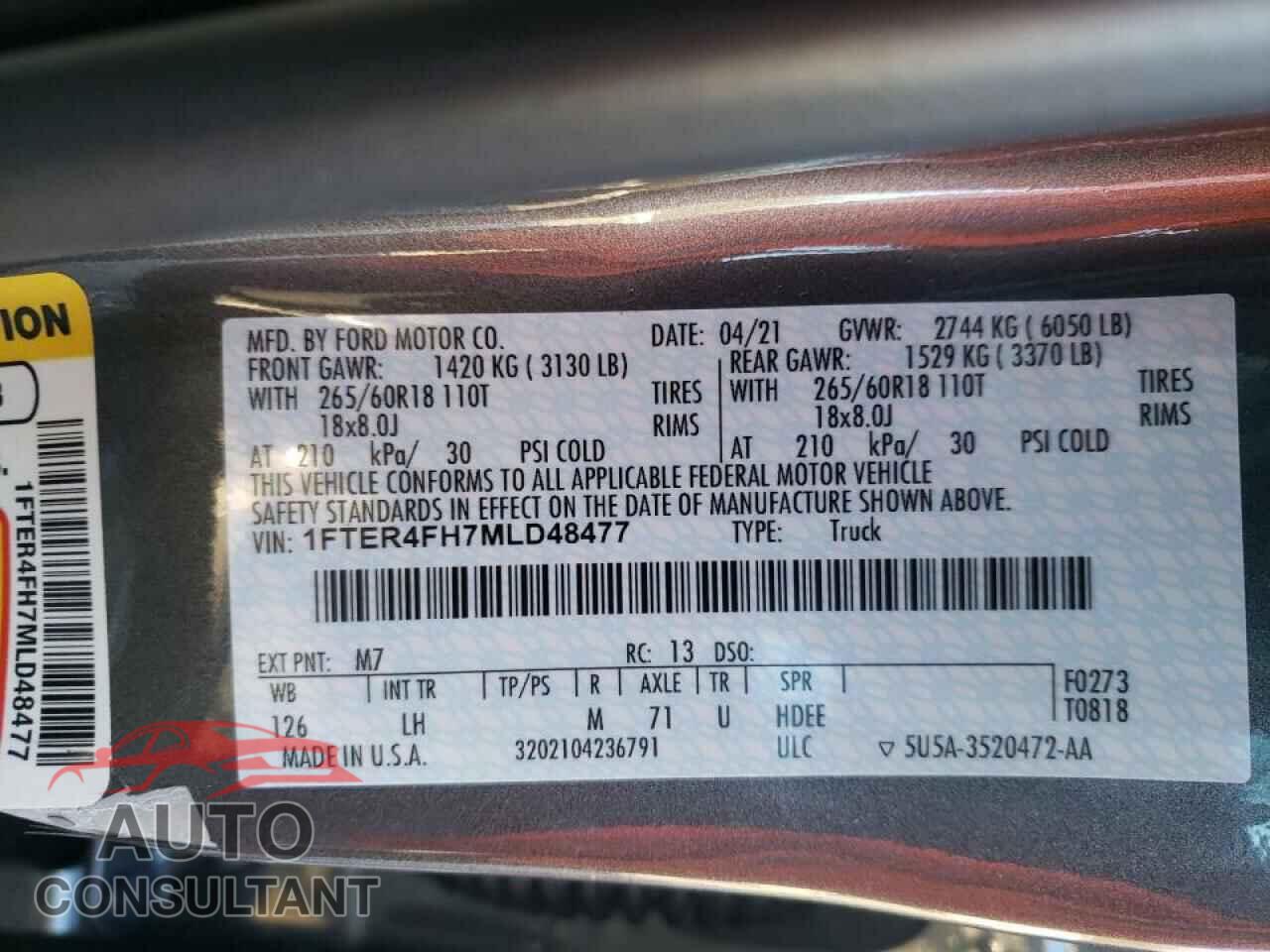 FORD RANGER 2021 - 1FTER4FH7MLD48477