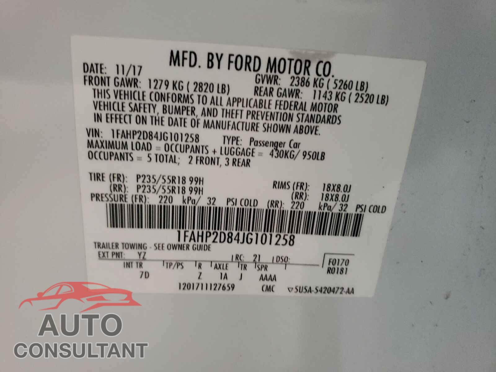 FORD TAURUS 2018 - 1FAHP2D84JG101258