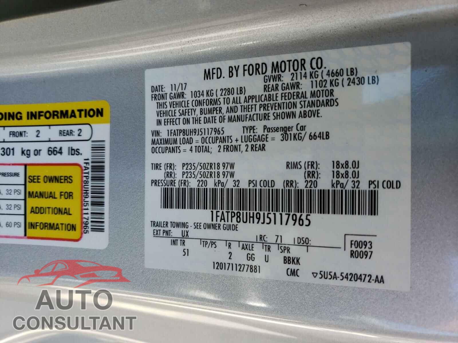 FORD MUSTANG 2018 - 1FATP8UH9J5117965