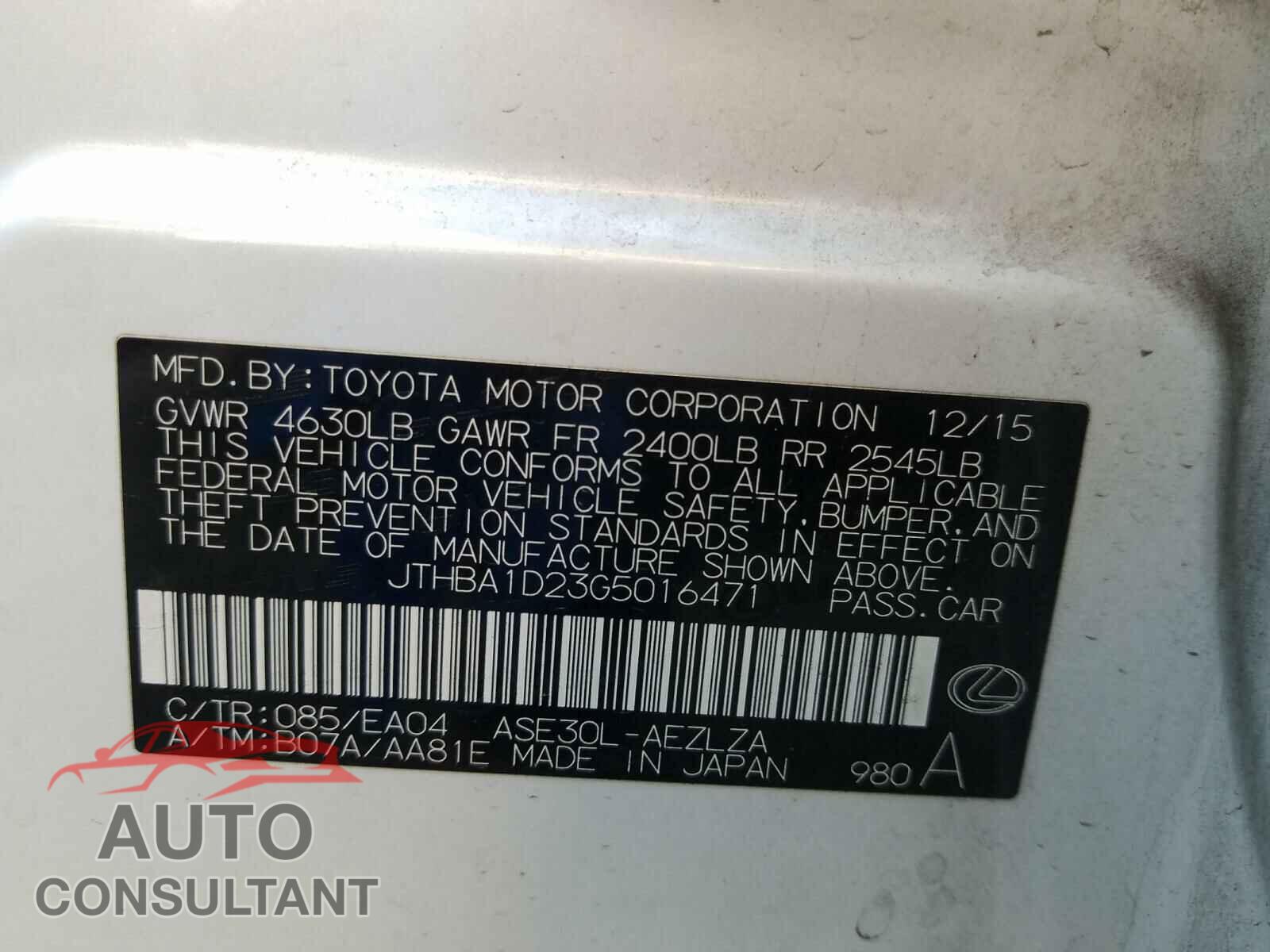 LEXUS IS 2016 - JTHBA1D23G5016471