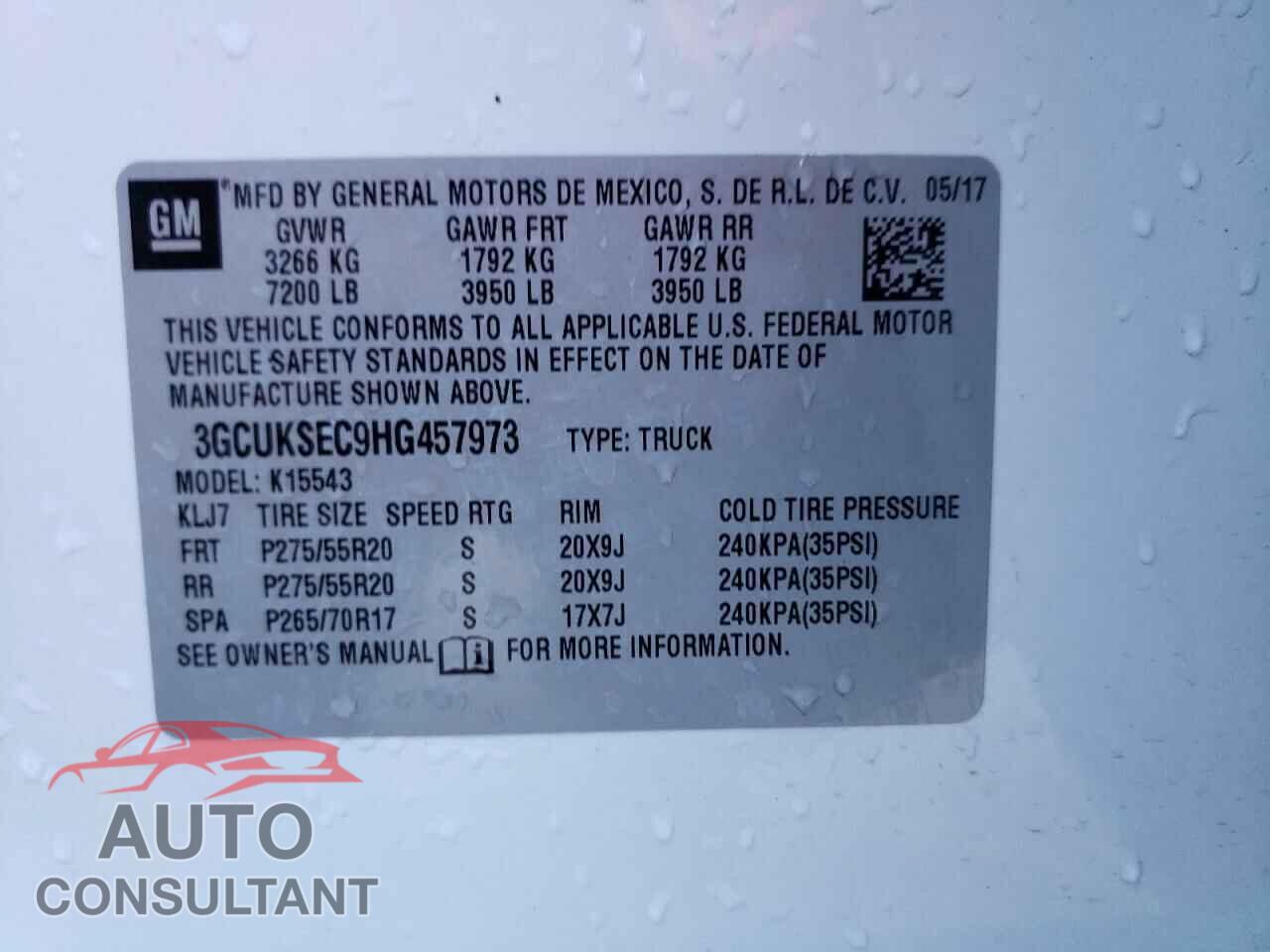 CHEVROLET SILVERADO 2017 - 3GCUKSEC9HG457973