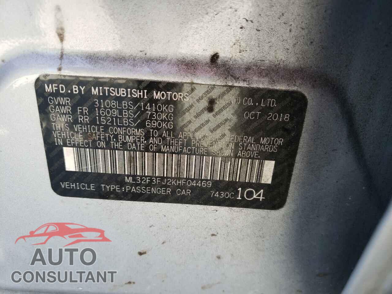MITSUBISHI MIRAGE 2019 - ML32F3FJ2KHF04469