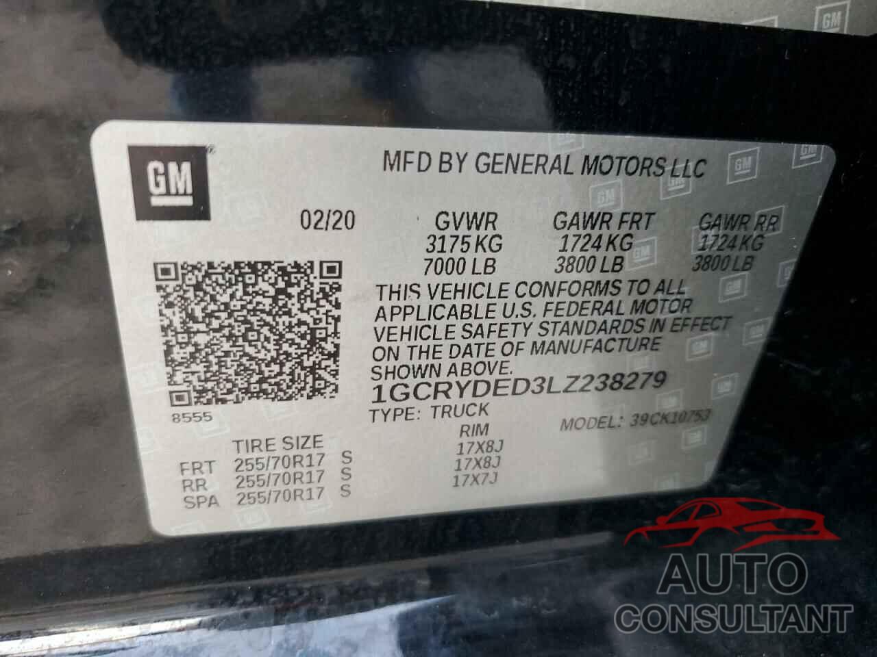 CHEVROLET ALL Models 2020 - 1GCRYDED3LZ238279