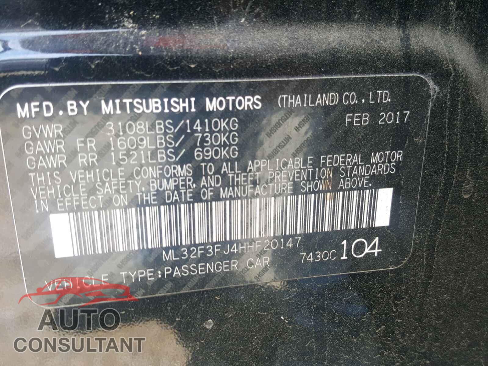 MITSUBISHI MIRAGE 2017 - ML32F3FJ4HHF20147