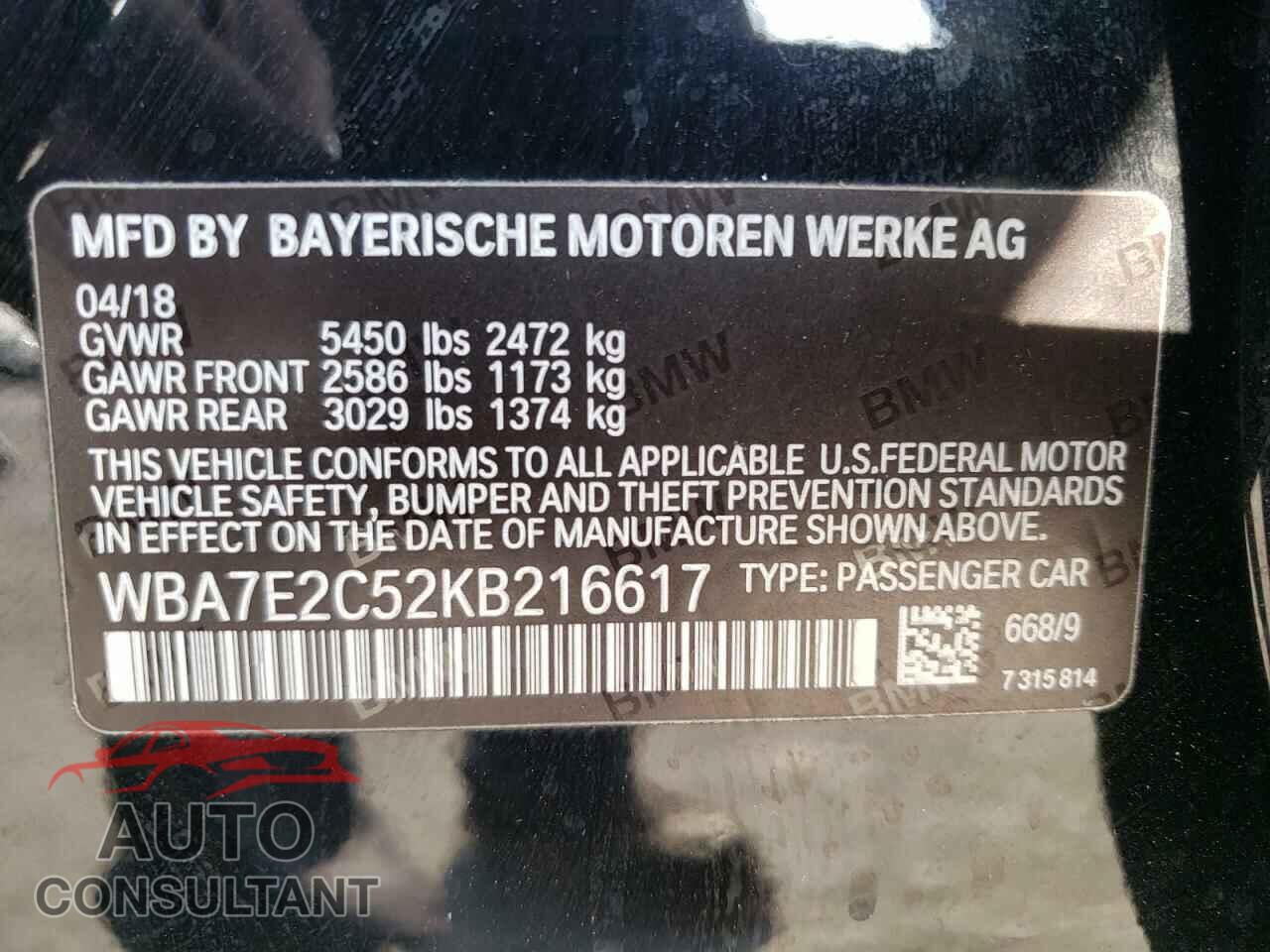 BMW 7 SERIES 2019 - WBA7E2C52KB216617