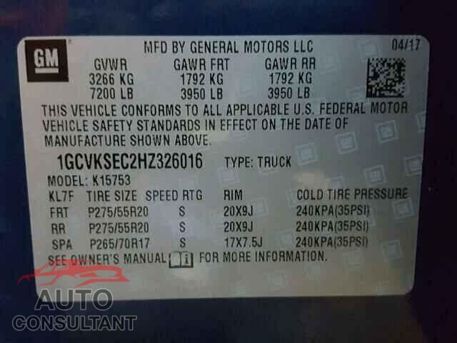 CHEVROLET SILVERADO 2017 - 1GCVKSEC2HZ326016