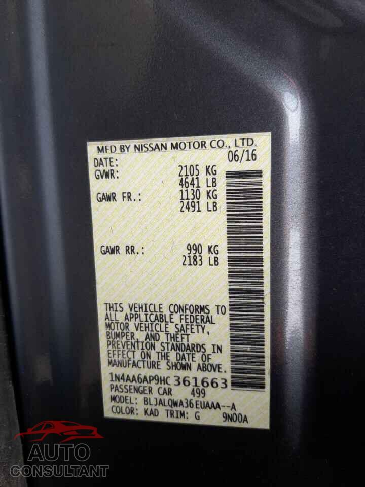 NISSAN MAXIMA 2017 - 1N4AA6AP9HC361663