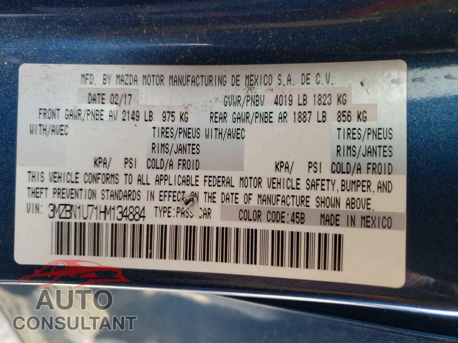 MAZDA 3 2017 - 3MZBN1U71HM134884
