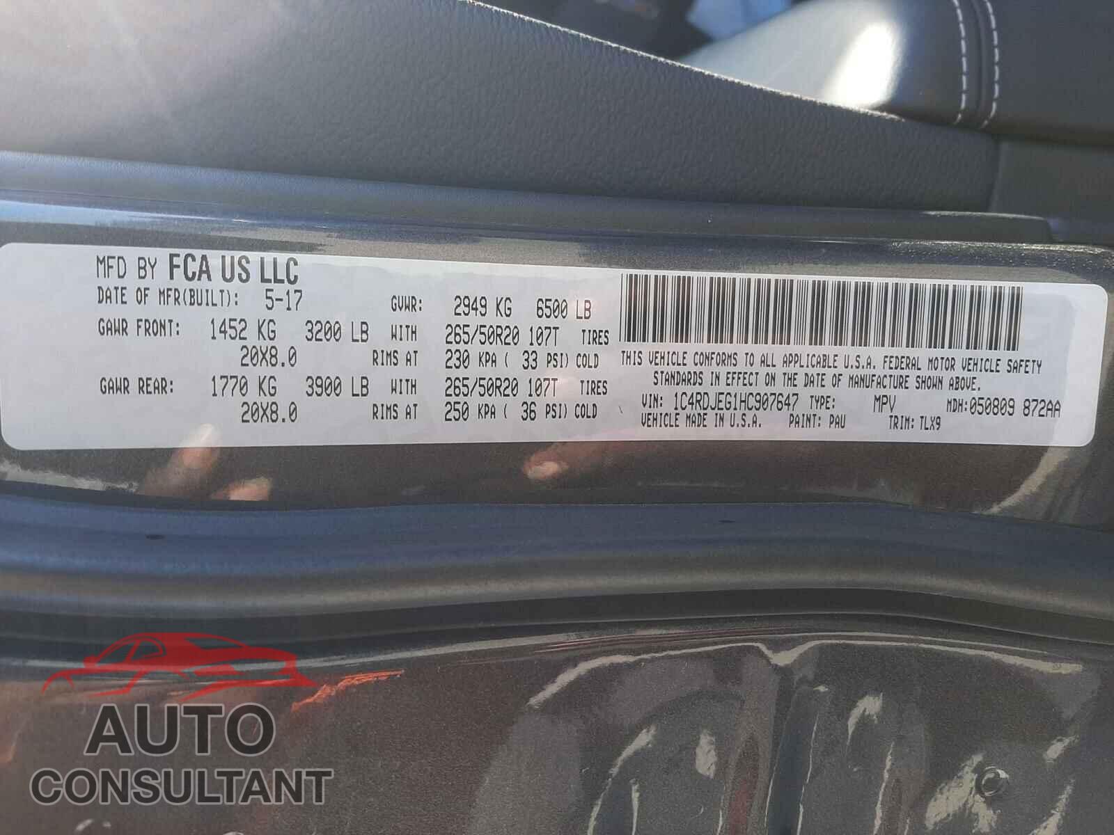 DODGE DURANGO 2017 - 1C4RDJEG1HC907647