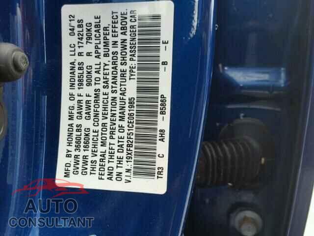 HONDA CIVIC 2012 - 19XFB2F51CE061985