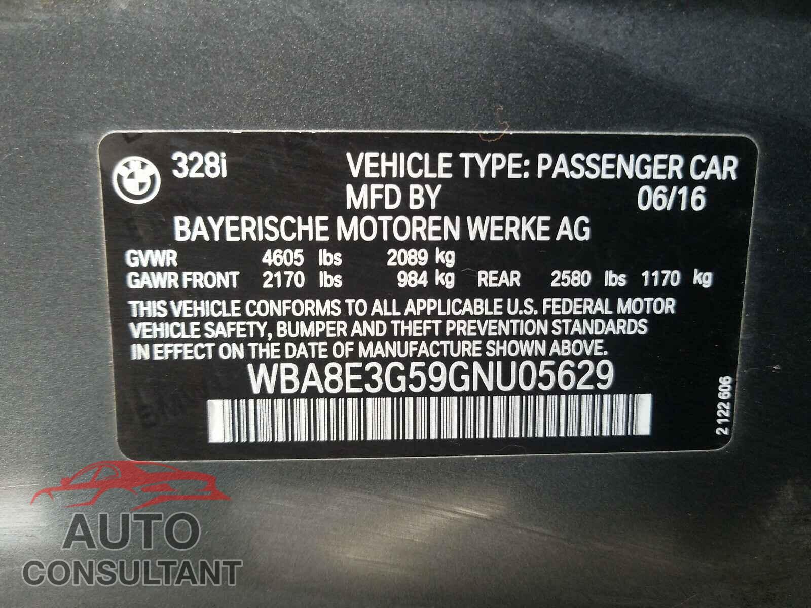 BMW 3 SERIES 2016 - WBA8E3G59GNU05629