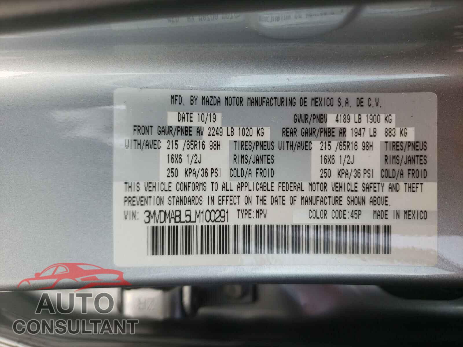 MAZDA CX30 2020 - 3MVDMABL5LM100291
