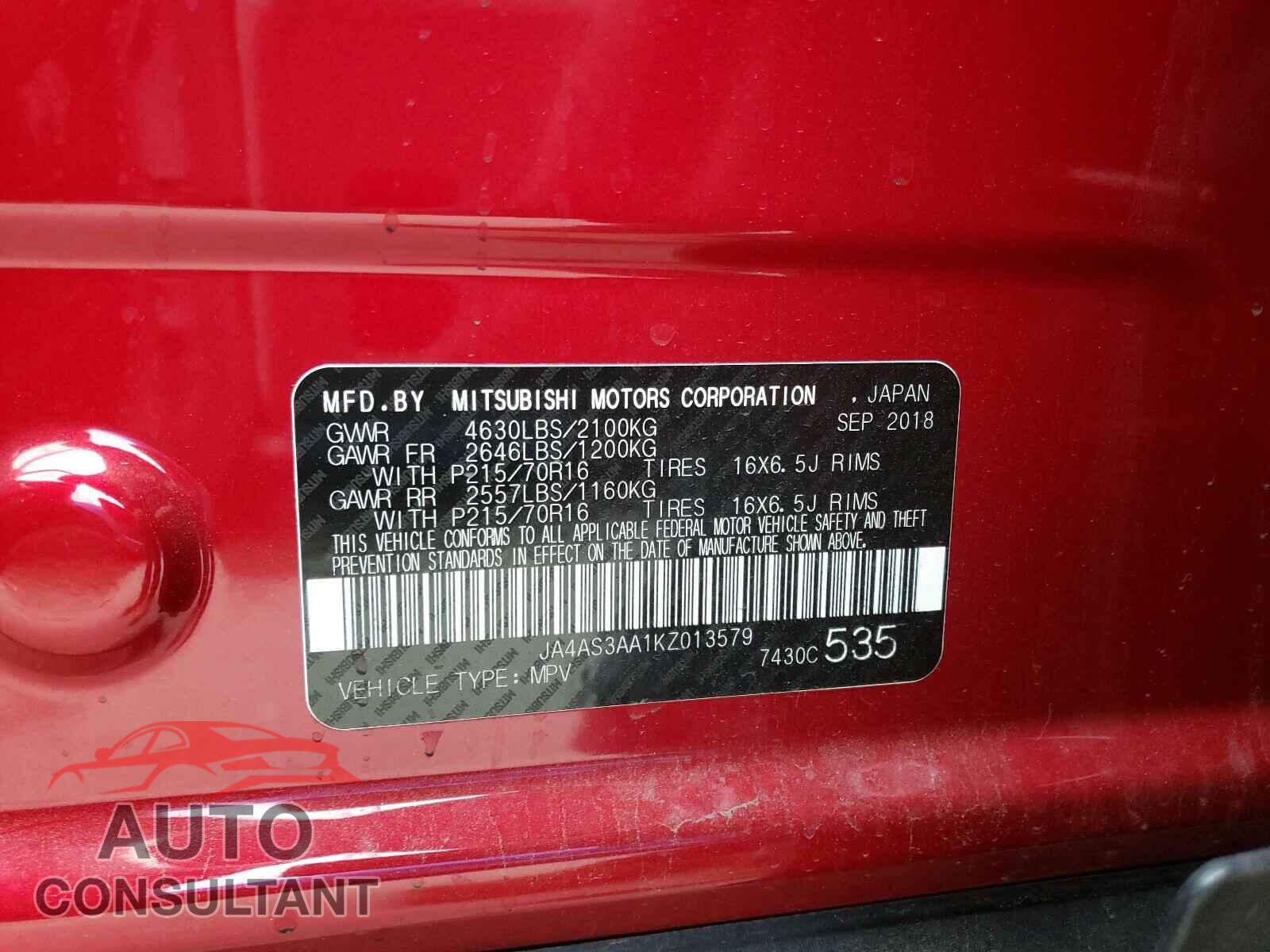 MITSUBISHI ECLIPSE 2019 - JA4AS3AA1KZ013579