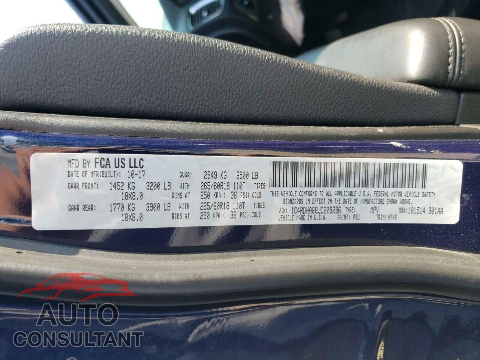 DODGE DURANGO 2018 - 1C4RDHAG8JC209296