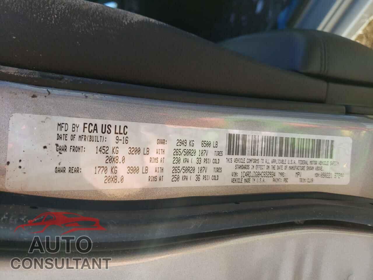 DODGE DURANGO 2017 - 1C4RDJDG8HC652934