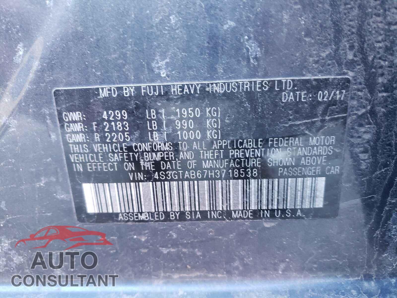 SUBARU IMPREZA 2017 - 4S3GTAB67H3718538