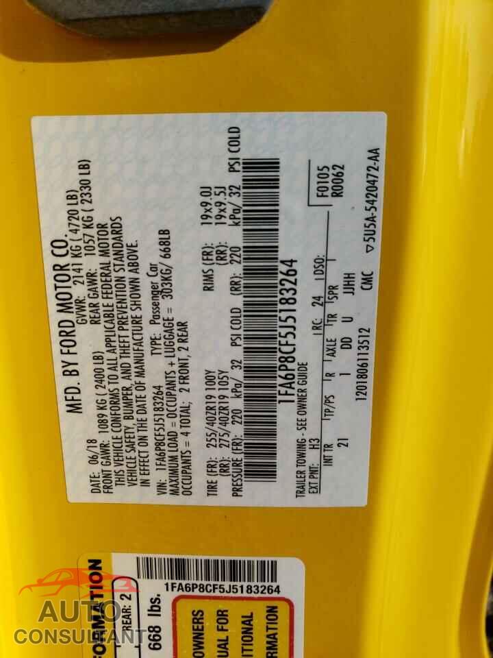 FORD MUSTANG 2018 - 1FA6P8CF5J5183264