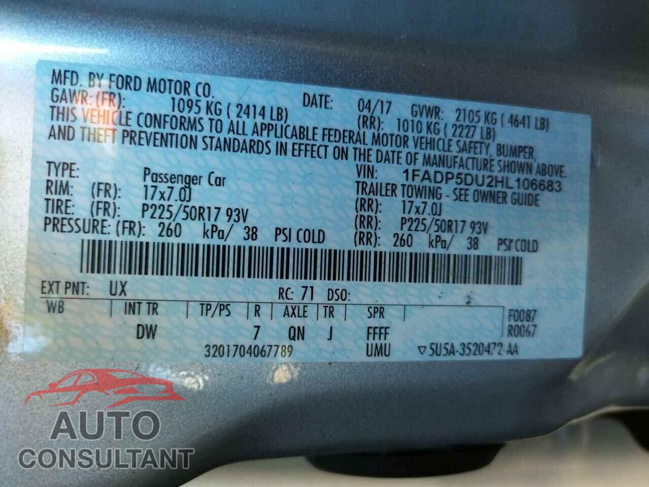 FORD CMAX 2017 - 1FADP5DU2HL106683