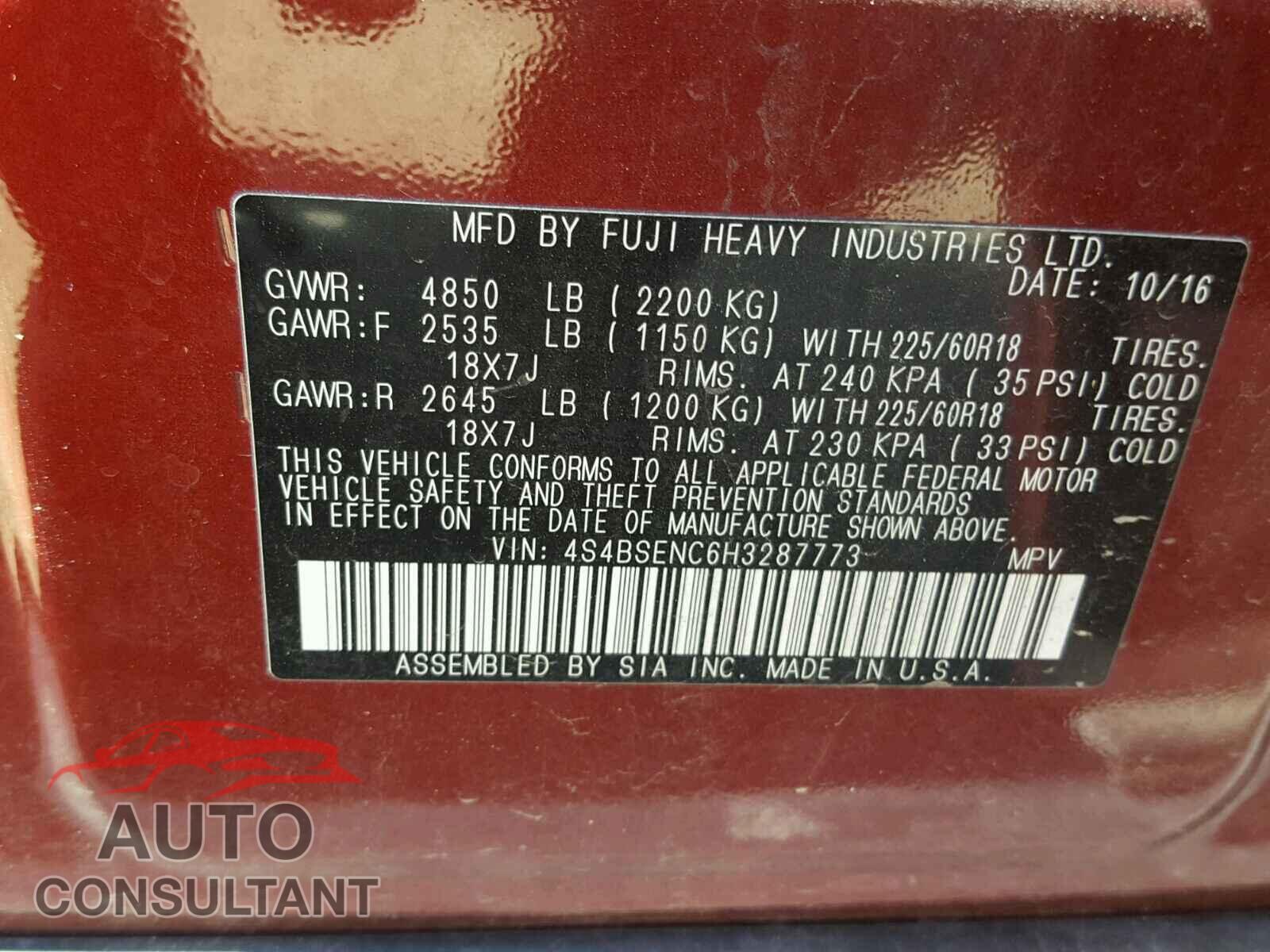 SUBARU LEGACY 2017 - 4S4BSENC6H3287773