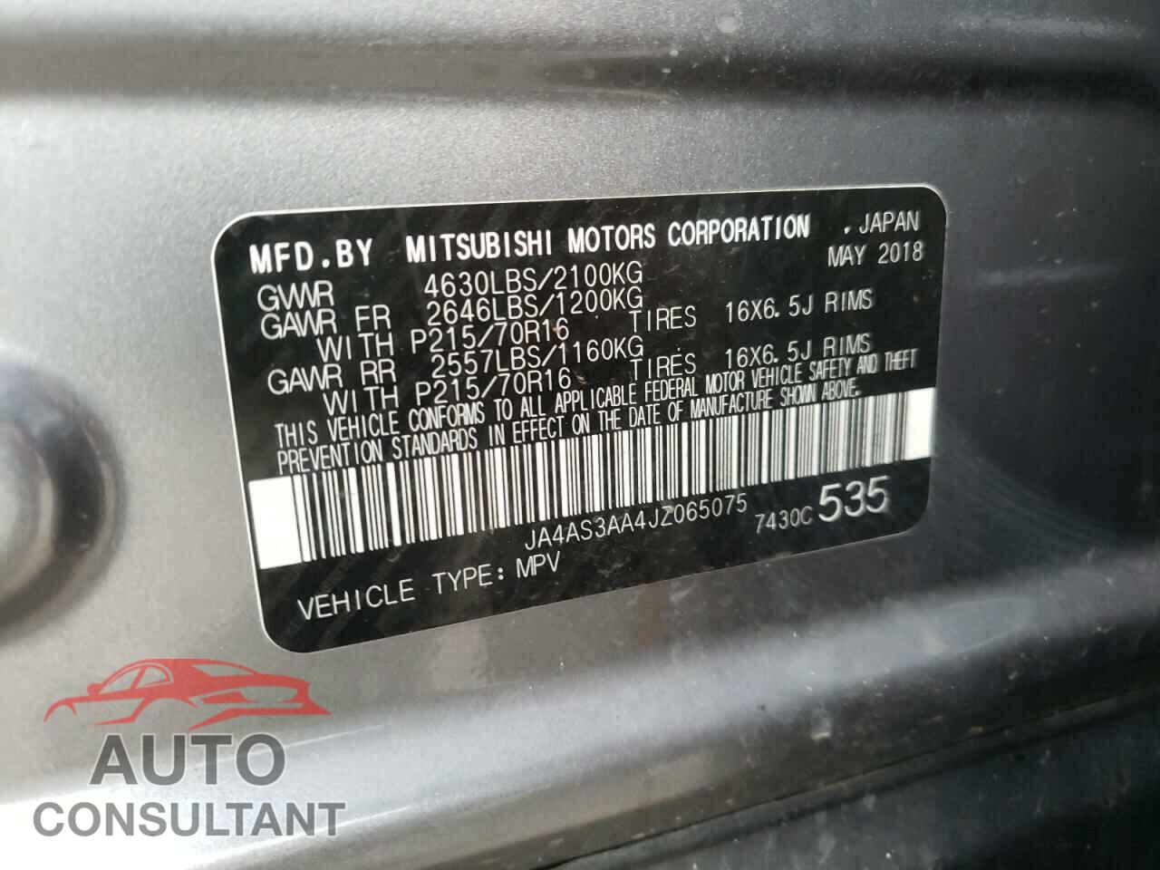 MITSUBISHI ECLIPSE 2018 - JA4AS3AA4JZ065075