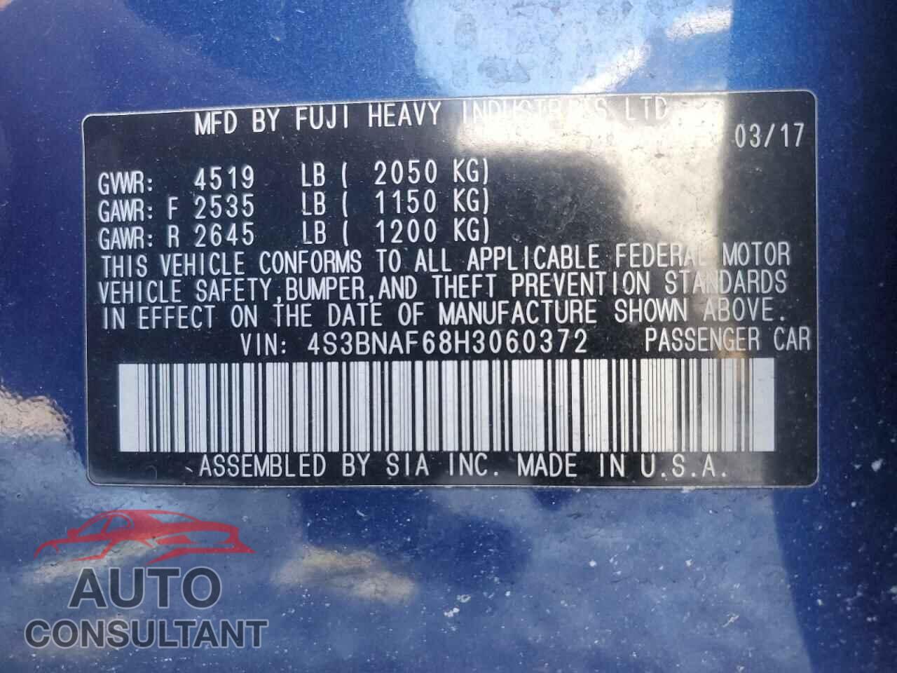 SUBARU LEGACY 2017 - 4S3BNAF68H3060372