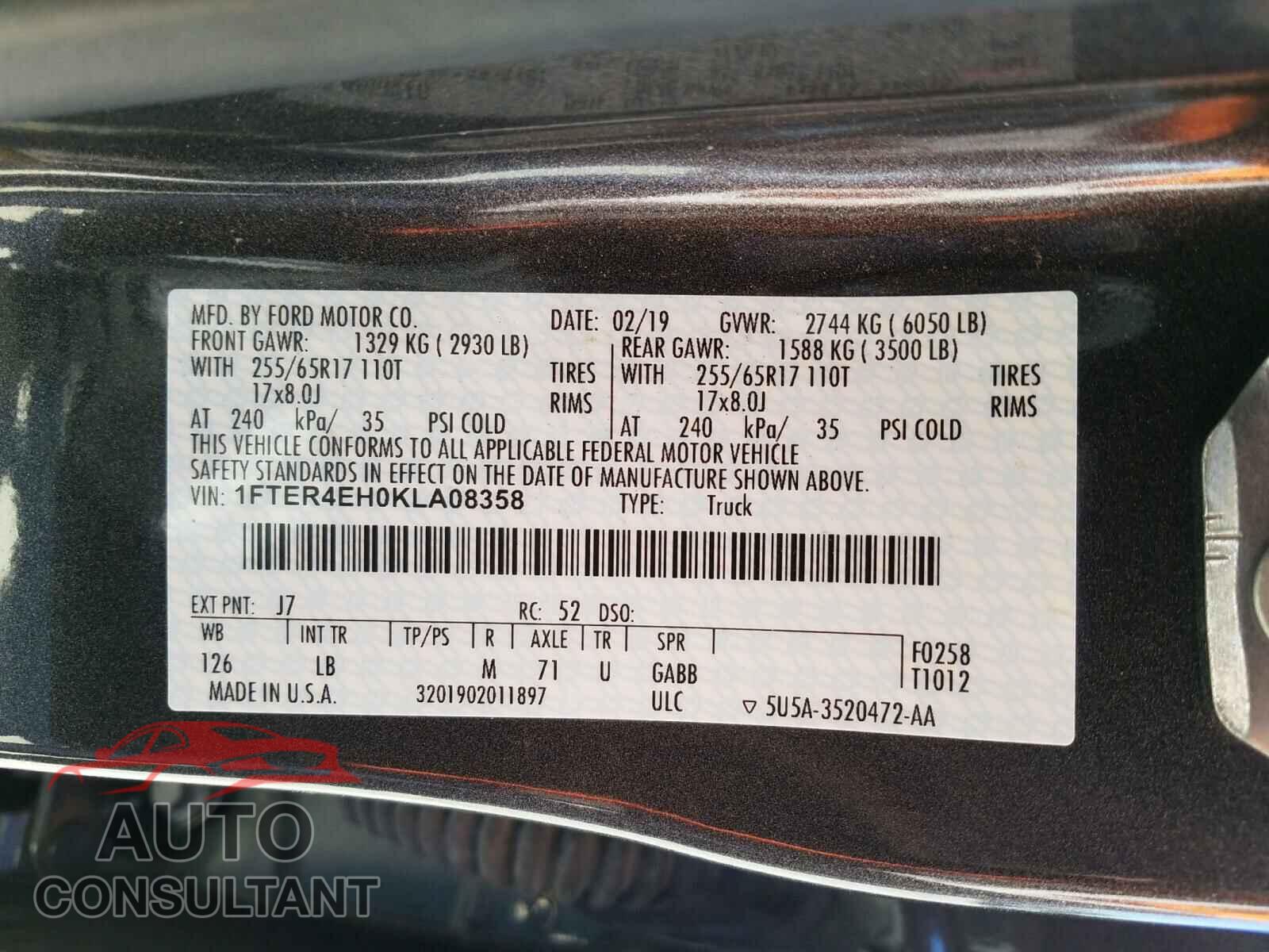 FORD RANGER 2019 - 1FTER4EH0KLA08358