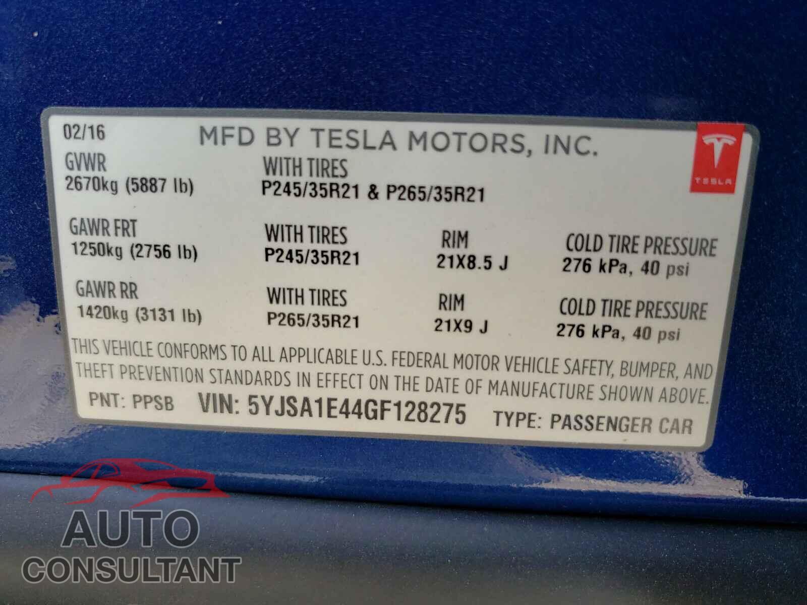 TESLA MODEL S 2016 - 5YJSA1E44GF128275