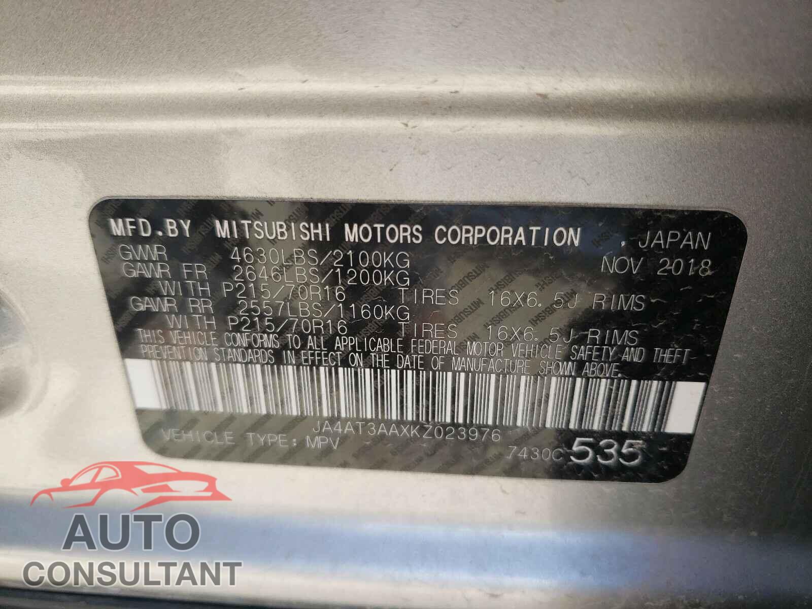 MITSUBISHI ECLIPSE 2019 - JA4AT3AAXKZ023976