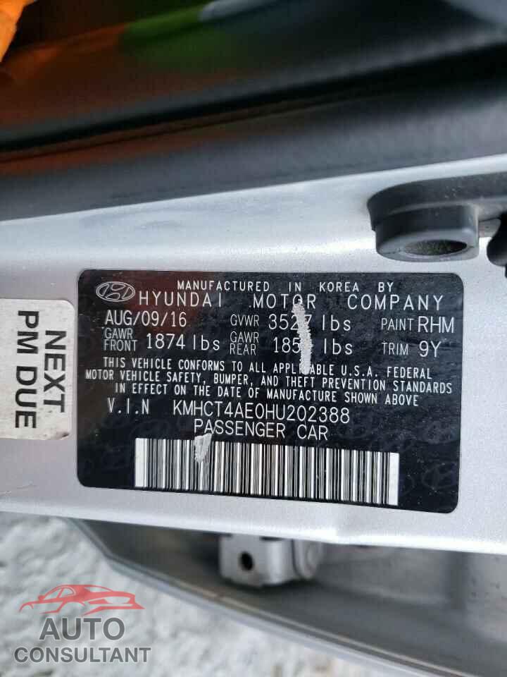 HYUNDAI ACCENT 2017 - KMHCT4AE0HU202388