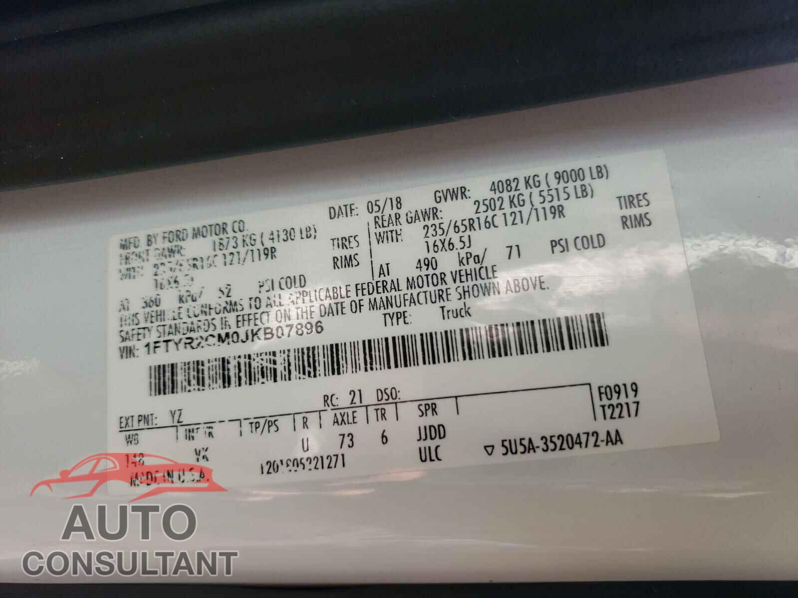 FORD TRANSIT CO 2018 - 1FTYR2CM0JKB07896