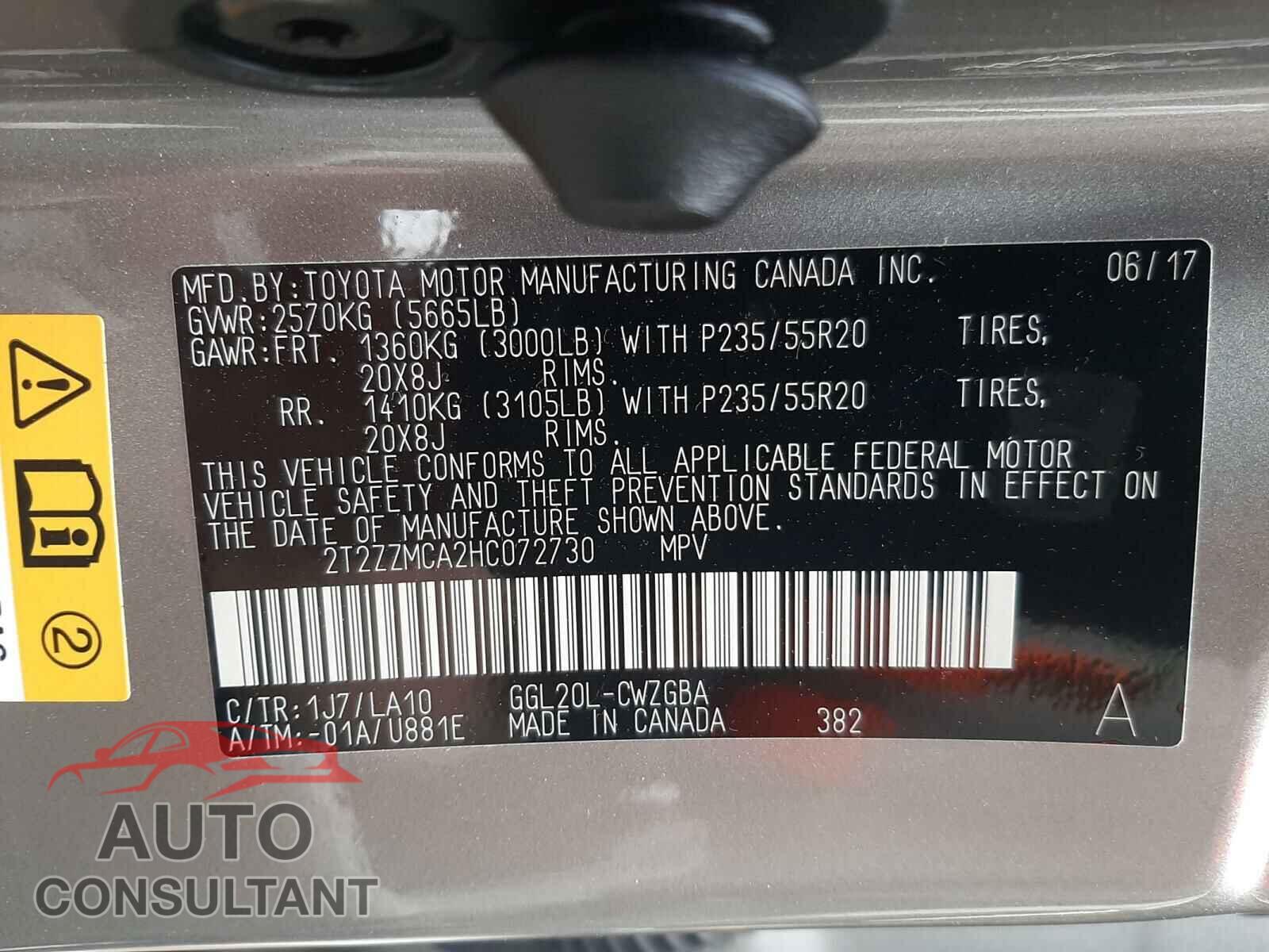 LEXUS RX350 2017 - 2T2ZZMCA2HC072730