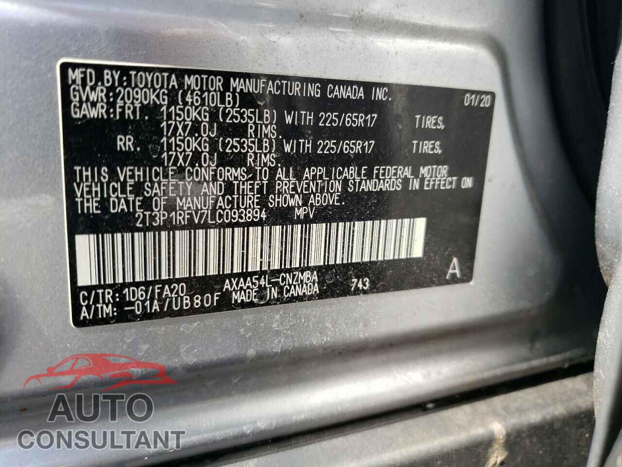 TOYOTA RAV4 2020 - 2T3P1RFV7LC093894