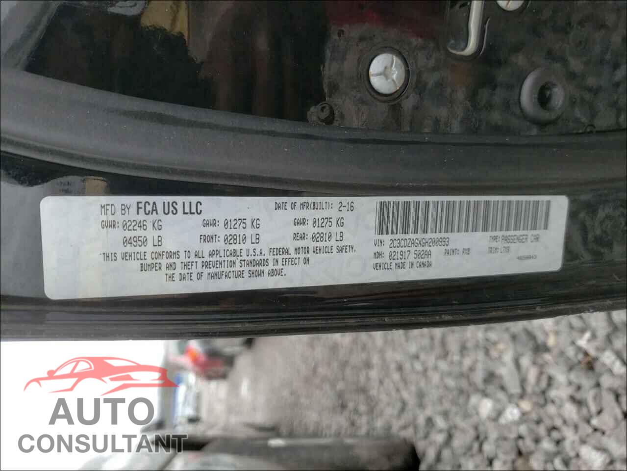DODGE CHALLENGER 2016 - 2C3CDZAGXGH200993