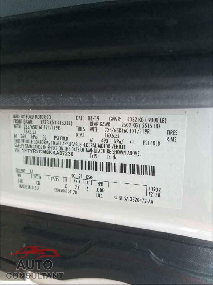 FORD TRANSIT CO 2019 - 1FTYR2CM8KKA87236